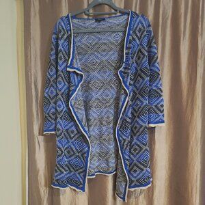Cupio womens optical stripe blue and white cardigan EUC Size M